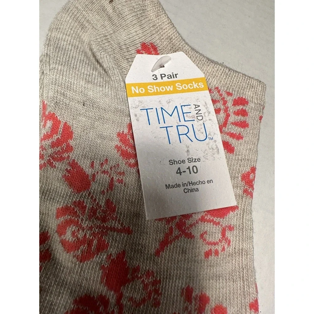 time and‎ tru 3 pairs womens low cut ankle socks size 4-10